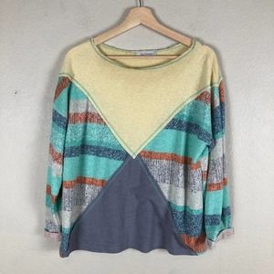 Ces Femme Shirt Gray Yellow Colorblock Stripe Colorful Size Medium